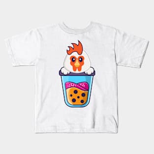 Cute chicken Drinking Boba milk tea Kids T-Shirt